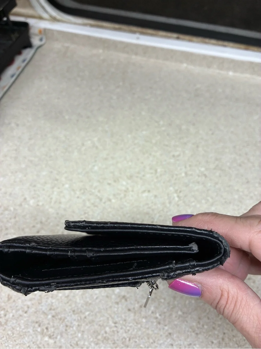 GUESS Black Embossed Foldover Leather Wallet